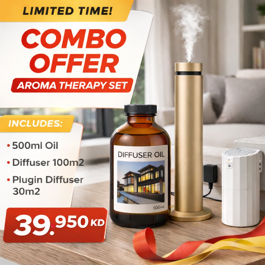 Smart Scent Diffuser Value Bundle – Plug-In Diffuser + Aroma Diffuser + 500ml Oil - BAS Kuwait Bab Al Saif Diffuser 100m2 + Diffuser 30m2 Park Hyat 500ML