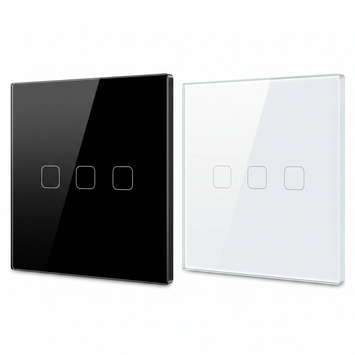3 Gang WiFi smart touch switch in black and white glass panel - Bab Al Saif Kuwait