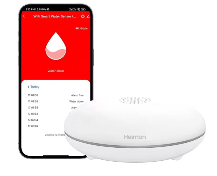 Smart Water Leak Detector Wireless Waterproof Mobile App Alarm Compatible - BAS Kuwait Bab Al Saif White Standard