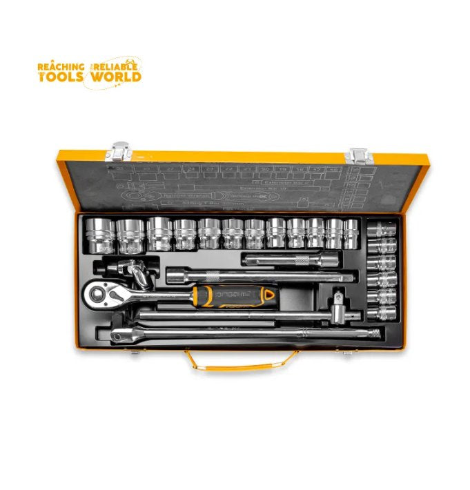 Socket Set "1/2" Wrench Set Industrial Adjustable Socket 24pcs 10mm upto 24mm 27mm 30mm 32mm DINGQI BRAND - BAS Kuwait Bab Al Saif Standard Standard