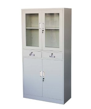 Steel File Cabinet with 2 Drawers & Glass Doors - BAS Kuwait Bab Al Saif Grey 1850 x 900 x 400 mm