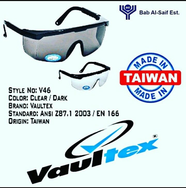 Vaultex Safety Goggles taiwan, clear and black, UD46, V46 - BAS Kuwait Vaultex Transparent Standard