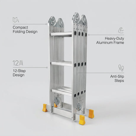 12-Step Multi-Purpose Aluminum Ladder DINGQI Brand 3.7m – Heavy Duty Ladder for Home & Office Use - BAS Kuwait Bab Al Saif 