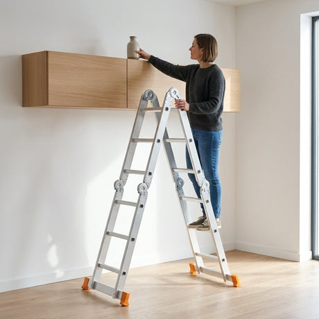 16 -Step Multi-Purpose Aluminum Ladder DINGQI Brand – Heavy Duty Ladder for Home & Office Use - BAS Kuwait Bab Al Saif 