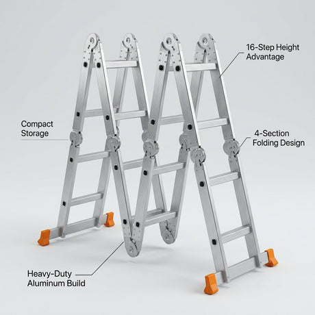 16 -Step Multi-Purpose Aluminum Ladder DINGQI Brand – Heavy Duty Ladder for Home & Office Use - BAS Kuwait Bab Al Saif 