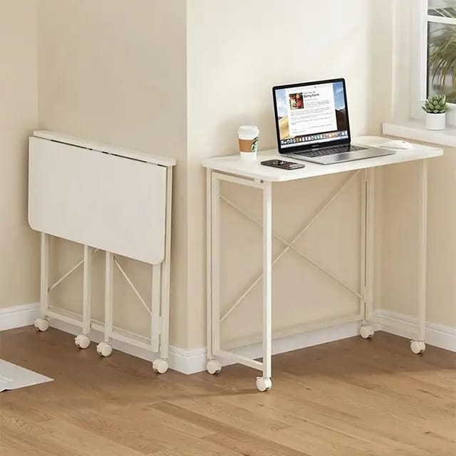 Folding Movable writing desk table with wheels | space saving table desk - BAS Kuwait