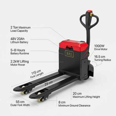 2 Ton Electric Pallet Jack | 48V Lithium Battery | 115cm Fork - BAS Kuwait Bab Al Saif 