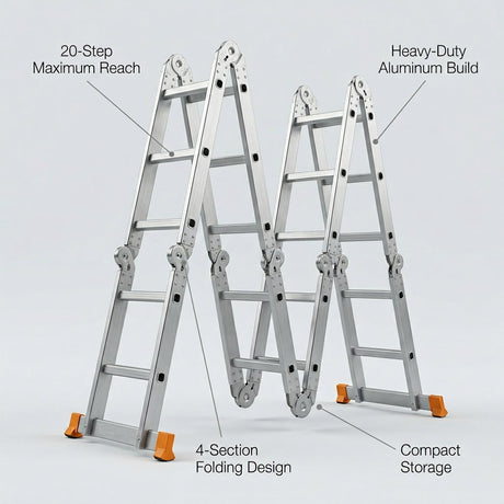 20 - Step Multi-Purpose Aluminum Ladder DINGQI Brand 5.7m – Heavy Duty Ladder for Home & Office Use - BAS Kuwait Bab Al Saif 