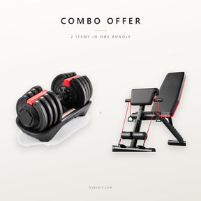 Combo offer: 3-in-1 adjustable dumbbell barbell kettlebell and weight bench