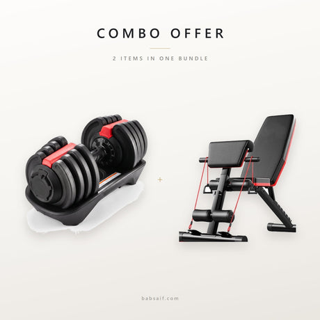 Combo offer: 3-in-1 adjustable dumbbell barbell kettlebell and weight bench