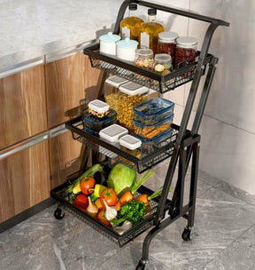 3 Layer Kitchen Cart Rack with wheels (rectangle shaped) - BAS kuwait Bab Al Saif Black 94 x 37 x 30cm 