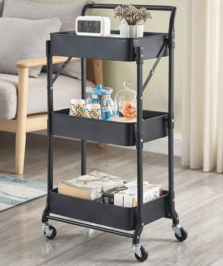 3 Layer Storage Rack with wheels (rectangle shaped) - BAS kuwait Bab Al Saif Black 88 × 45 × 29.5 cm 