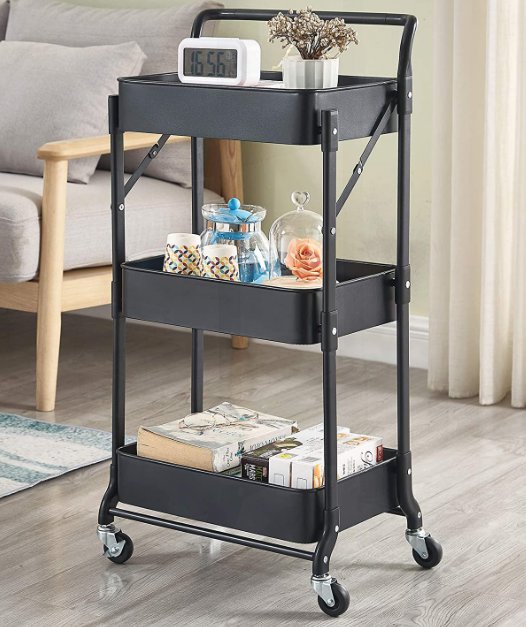 3 Layer Storage Rack with wheels (rectangle shaped) - BAS kuwait Bab Al Saif Black 88 × 45 × 29.5 cm 