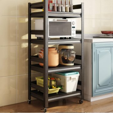 4 Layer Steel Rack for Kitchen with wheels - BAS Kuwait Bab Al Saif Black 124 × 70 × 40 cm 