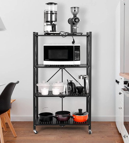 4 Layer Steel Rack with wheels (rectangle shaped) - BAS kuwait Bab Al Saif Black 4 Layer 