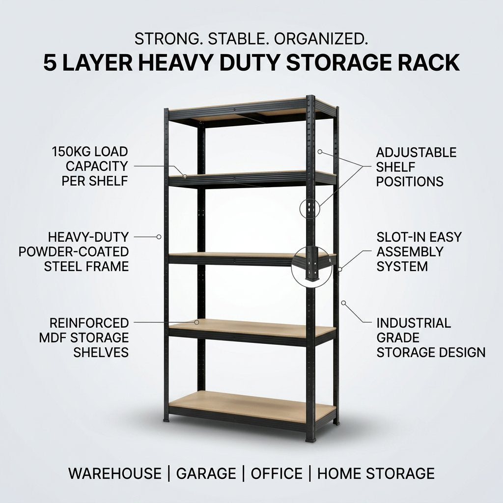 5 Layer Heavy Duty Storage Rack 180 x 90 x 45cm - BAS kuwait Bab Al Saif 