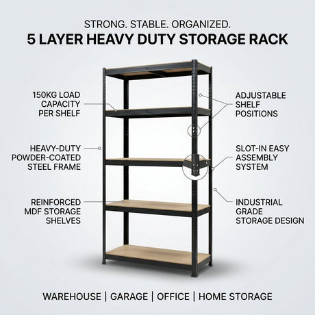 5 Layer Heavy Duty Storage Rack 180 x 90 x 45cm - BAS kuwait Bab Al Saif 