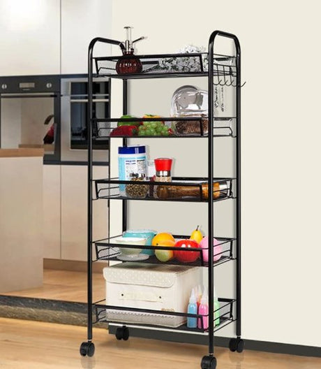 5 Layer Storage Rack with wheels (rectangle shaped) - BAS Kuwait Bab Al Saif Black W44 × D27 × H104 cm 