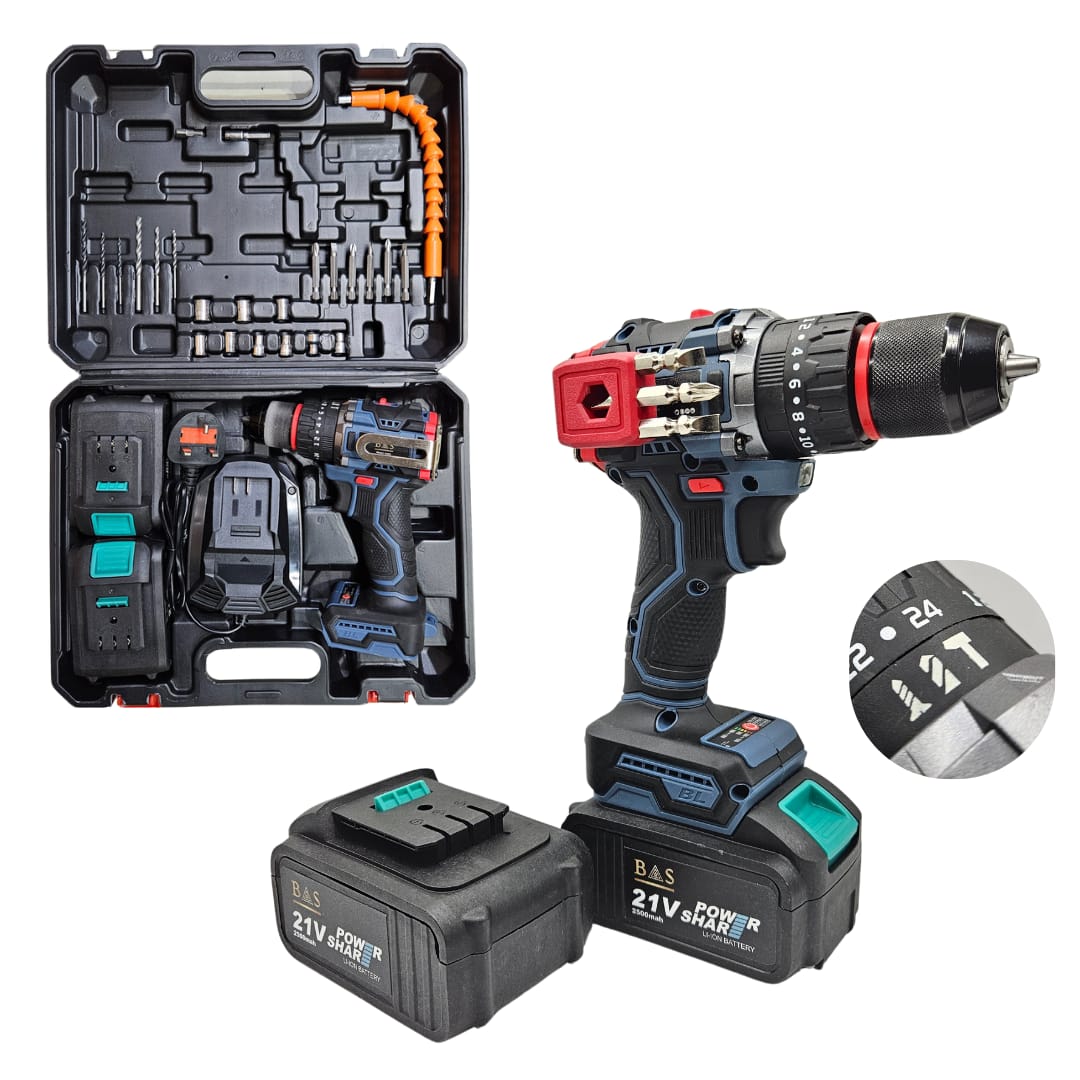 Cordless Drill 20v with 2 batteries 2100 rpm 60 N.m Torque Power with drilling accessories - BAS Kuwait
