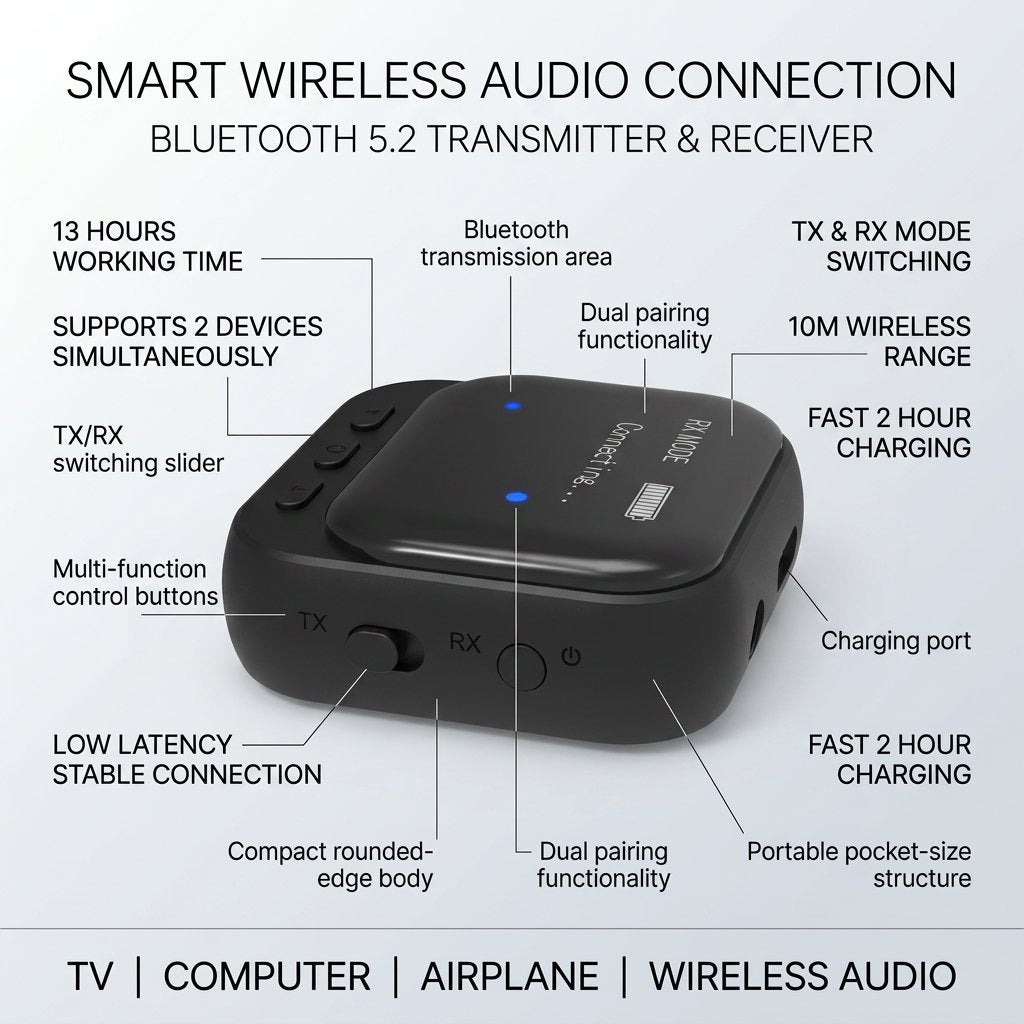 Adapter Intelligent One To Two BT Transmitter For TV Computer Airplane Bluetooth Connector - BAS Kuwait Bab Al Saif 