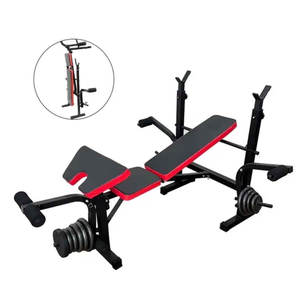 Adjustable Bench Press with Barbell stand I Foldable Multifunctional Fitness Bench - BAS Kuwait Bab Al Saif Standard Without Fitting 