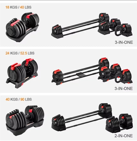 Adjustable Dumbbell + Barbell + Kettlebell - BAS Kuwait Adjustable Dumbbell Set BAS 