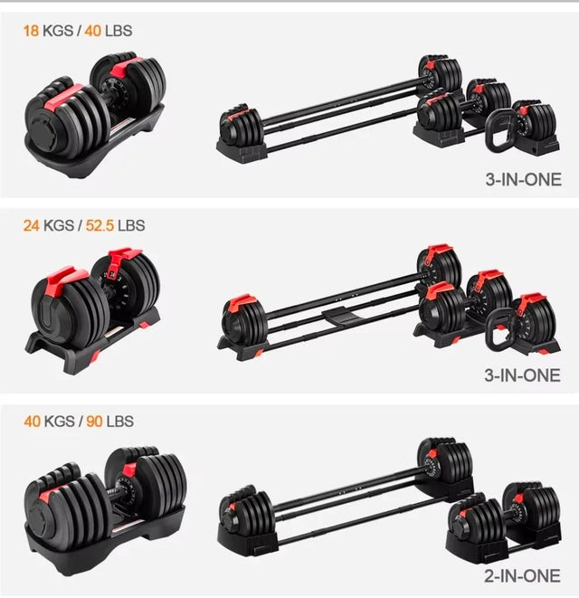 Adjustable Dumbbell + Barbell + Kettlebell - BAS Kuwait Adjustable Dumbbell Set BAS 