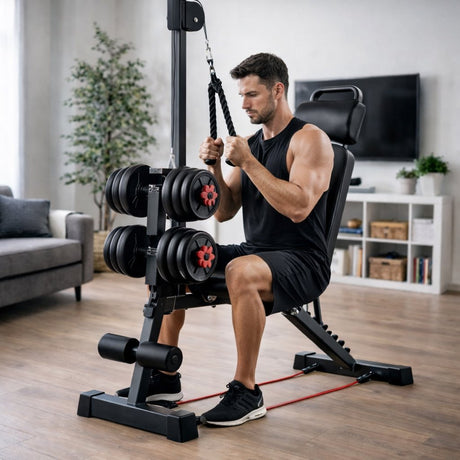 Adjustable Gym Bench with Bar lifting weights - BAS Kuwait Bab Al Saif 