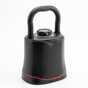 Adjustable kettlebell 3-18kg in black with red base trim and dial weight selector, on a white background