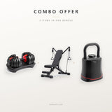 Combo offer: 24kg dumbbell set, bench with resistance arms and adjustable kettlebell