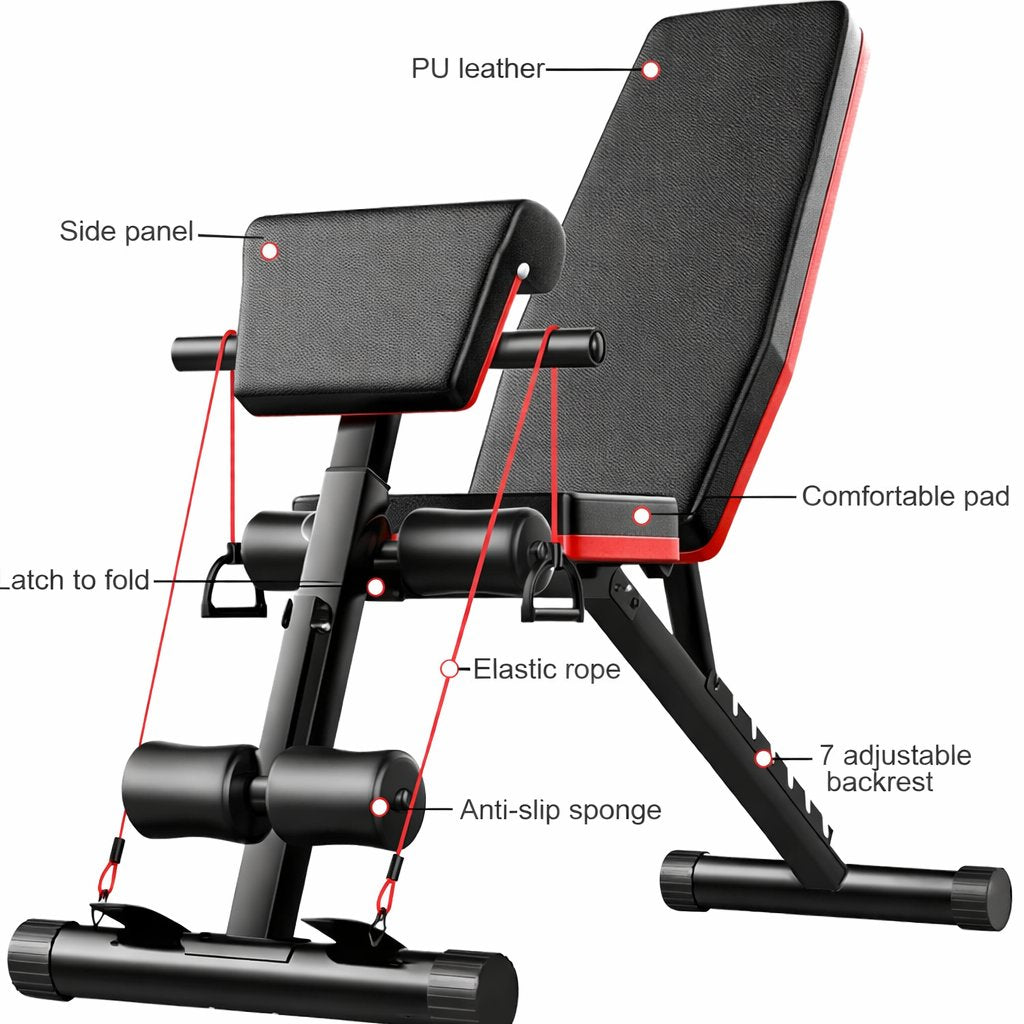 Adjustable Weight Bench with Resistance Band I Foldable gym Bench - BAS Kuwait Bab Al Saif 