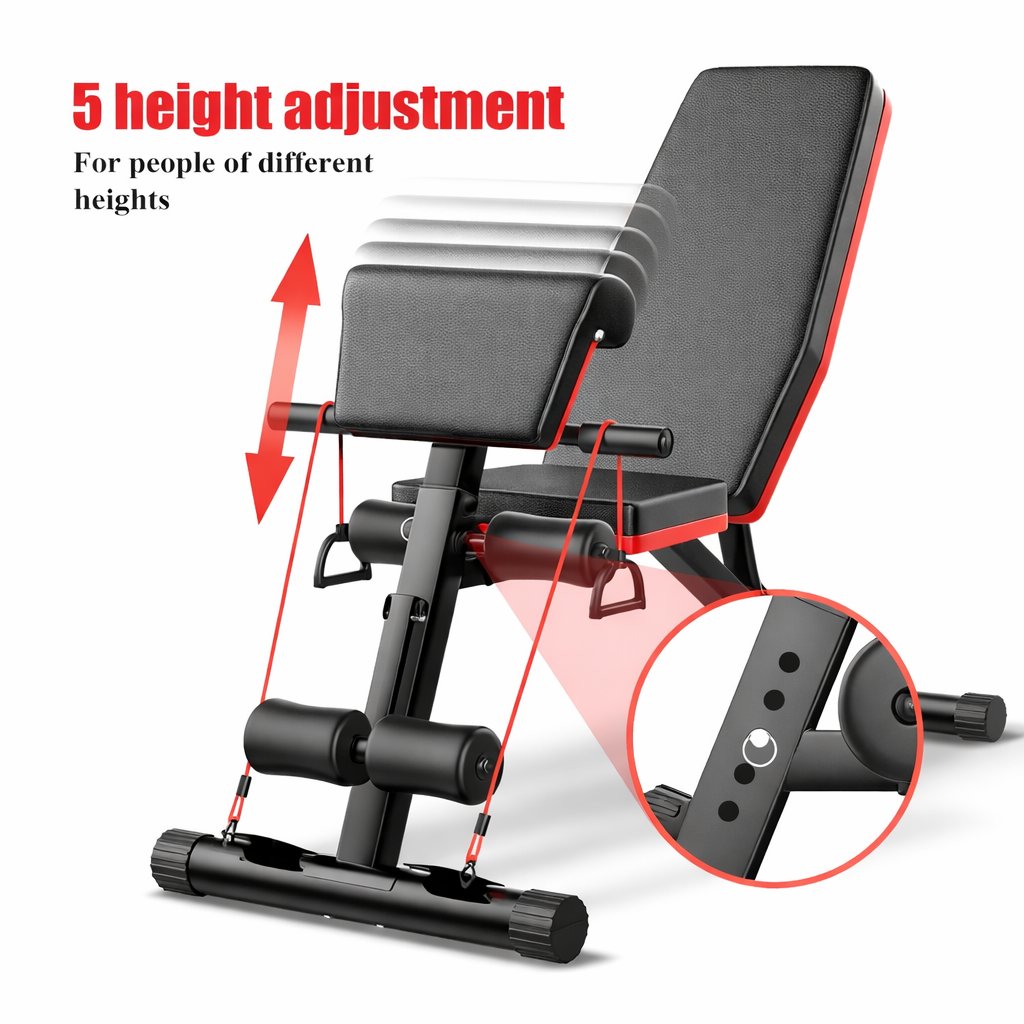 Adjustable Weight Bench with Resistance Band I Foldable gym Bench - BAS Kuwait Bab Al Saif 