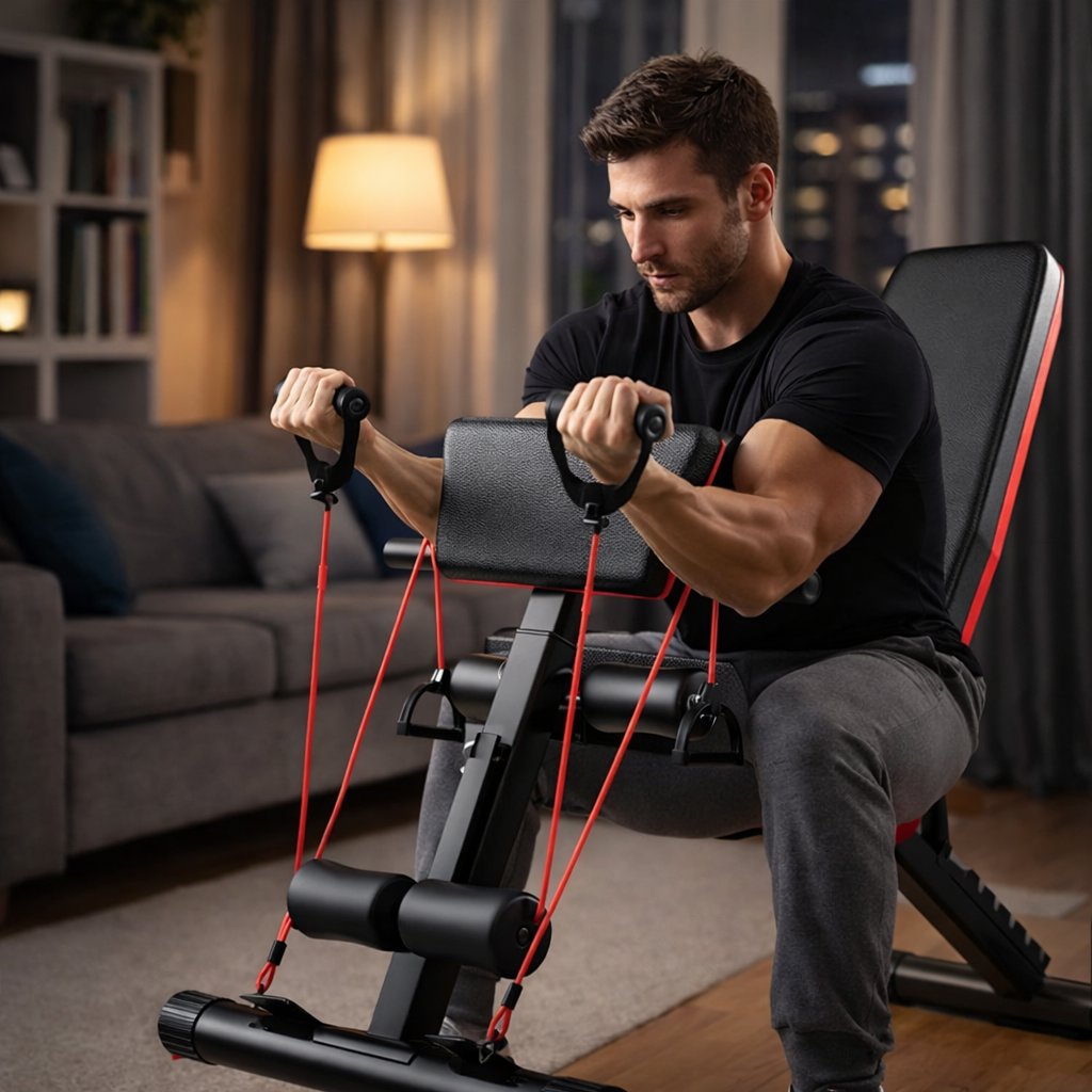 Adjustable Weight Bench with Resistance Band I Foldable gym Bench - BAS Kuwait Bab Al Saif 