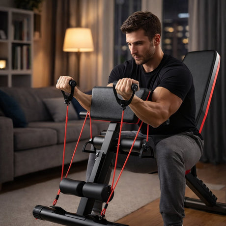 Adjustable Weight Bench with Resistance Band I Foldable gym Bench - BAS Kuwait Bab Al Saif 