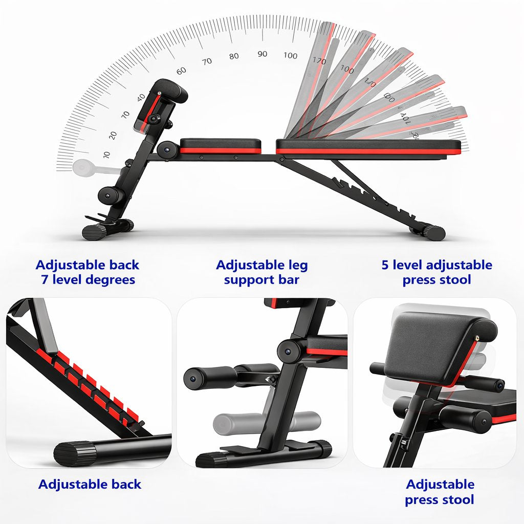 Adjustable Weight Bench with Resistance Band I Foldable gym Bench - BAS Kuwait Bab Al Saif 