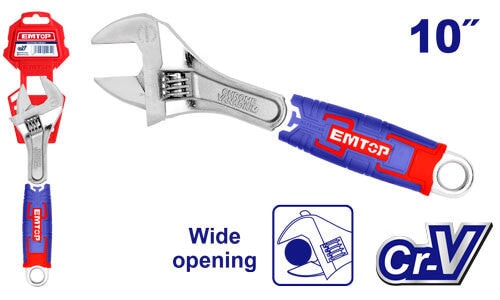 Adjustable Wrench EMTOP BRAND - BAS Kuwait Bab Al Saif Standard 200Mm / 10" 