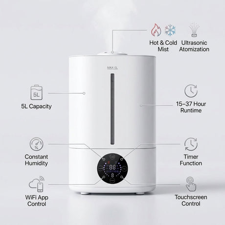 Air Humidifier 5L Wifi App Controlled Hot and Cold Mist - BAS Kuwait Bab Al Saif 