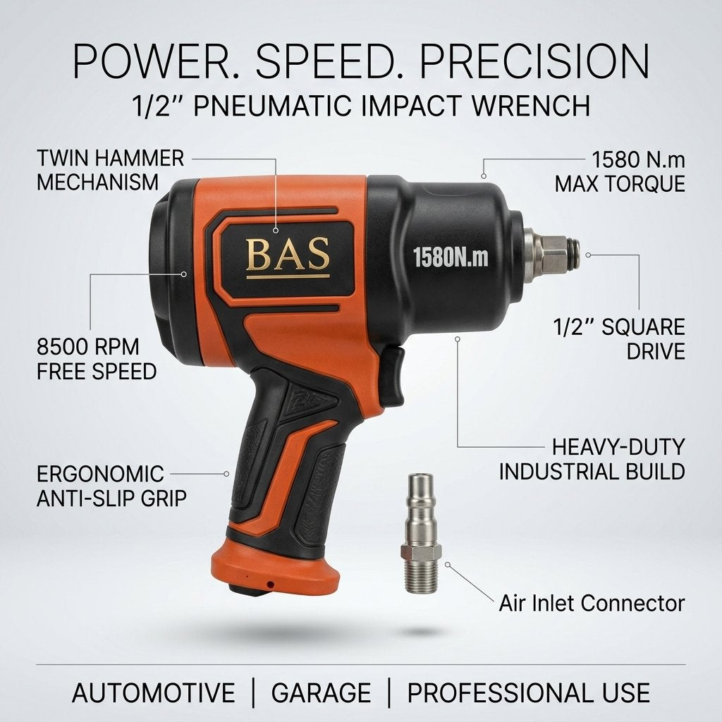 Air Impact Wrench Pneumatic 1/2 inch 1580nm | Heavy-Duty Impact Gun Drill - BAS Kuwait Bab Al Saif 
