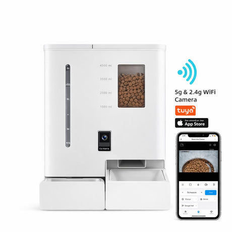 Automatic Cat Feeder 2 in 1 Pet Food and Water Fountain Wifi APP Control Smart with Camera 1080p Recording - BAS Kuwait Bab Al Saif 