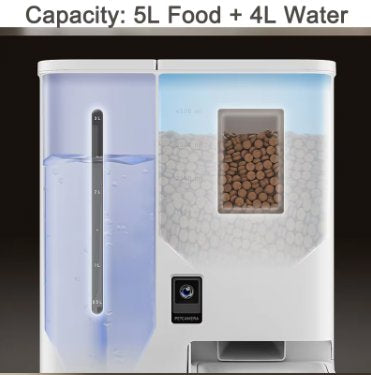 Automatic Cat Feeder 2 in 1 Pet Food and Water Fountain Wifi APP Control Smart with Camera 1080p Recording - BAS Kuwait Bab Al Saif 