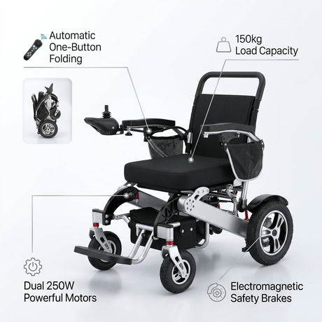 Automatic Folding Aluminium Electric Mobility Chair with Remote Control 150kg capacity | Dual 250W Motors Bab Al Saif 