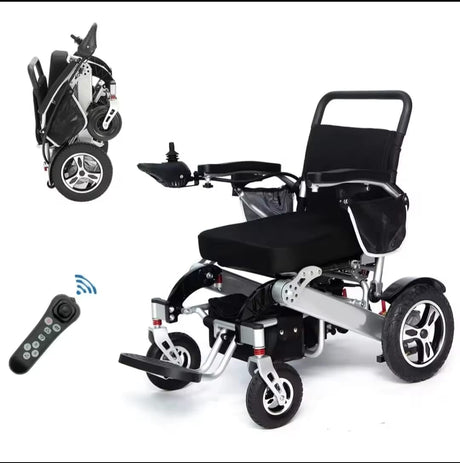 Automatic Folding Aluminium Electric Mobility Chair with Remote Control | Dual 250W Motors Bab Al Saif Black Standard 