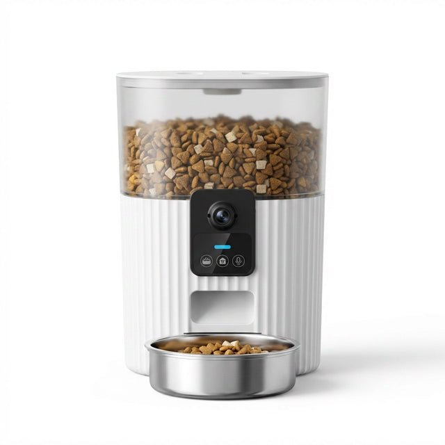 Automatic Smart Remote Food Dispenser Feeder 3L With Stainless Steel Bowl and 1080P HD Camera For Pets Cats And Dogs - BAS Kuwait Bab Al Saif 