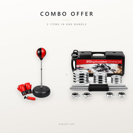 Combo offer: free standing punching ball set and 20kg dumbbell set