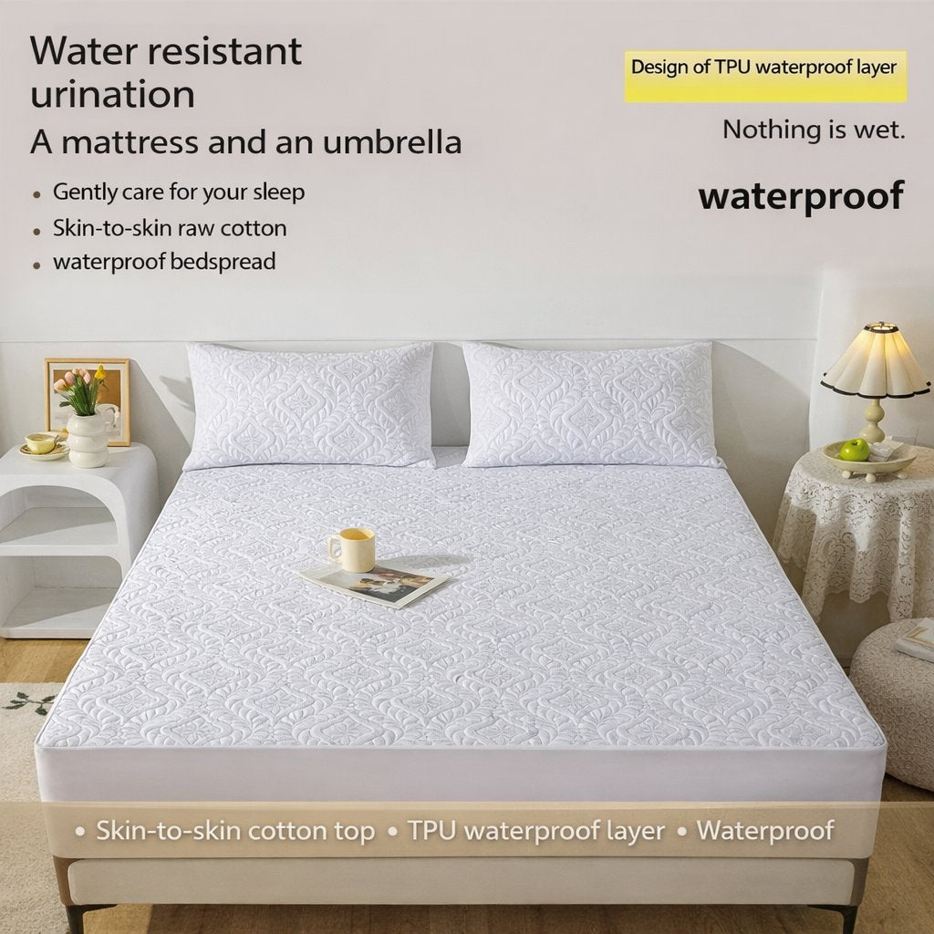 Breathable Bamboo Fabric Mattress protection I Quilted Waterproof Mattress Cover - BAS Kuwait Bab Al Saif 