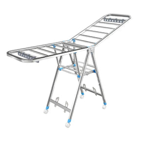 Cloth drying hanger with wheels and shoe hanger, Stainless steel foldable, 150 cm - BAS Kuwait Bab Al Saif Grey 150cm 