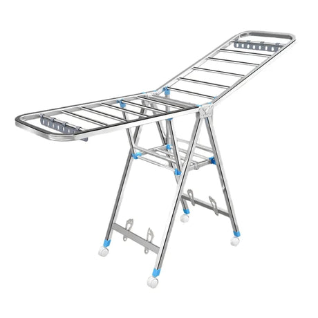 Cloth drying hanger with wheels and shoe hanger, Stainless steel foldable, 150 cm - BAS Kuwait Bab Al Saif Grey 150cm 