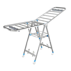 Cloth drying hanger with wheels and shoe hanger, Stainless steel foldable, 150 cm - BAS Kuwait