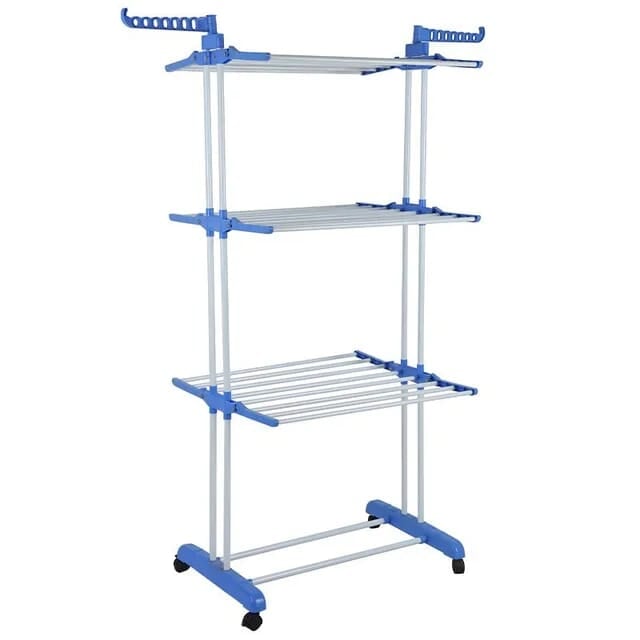 Clothes drying hanger 3 layer, with movable wheel , folding telescopic - BAS Kuwait Bab Al Saif Blue (75–126) × 64 × 170 cm 