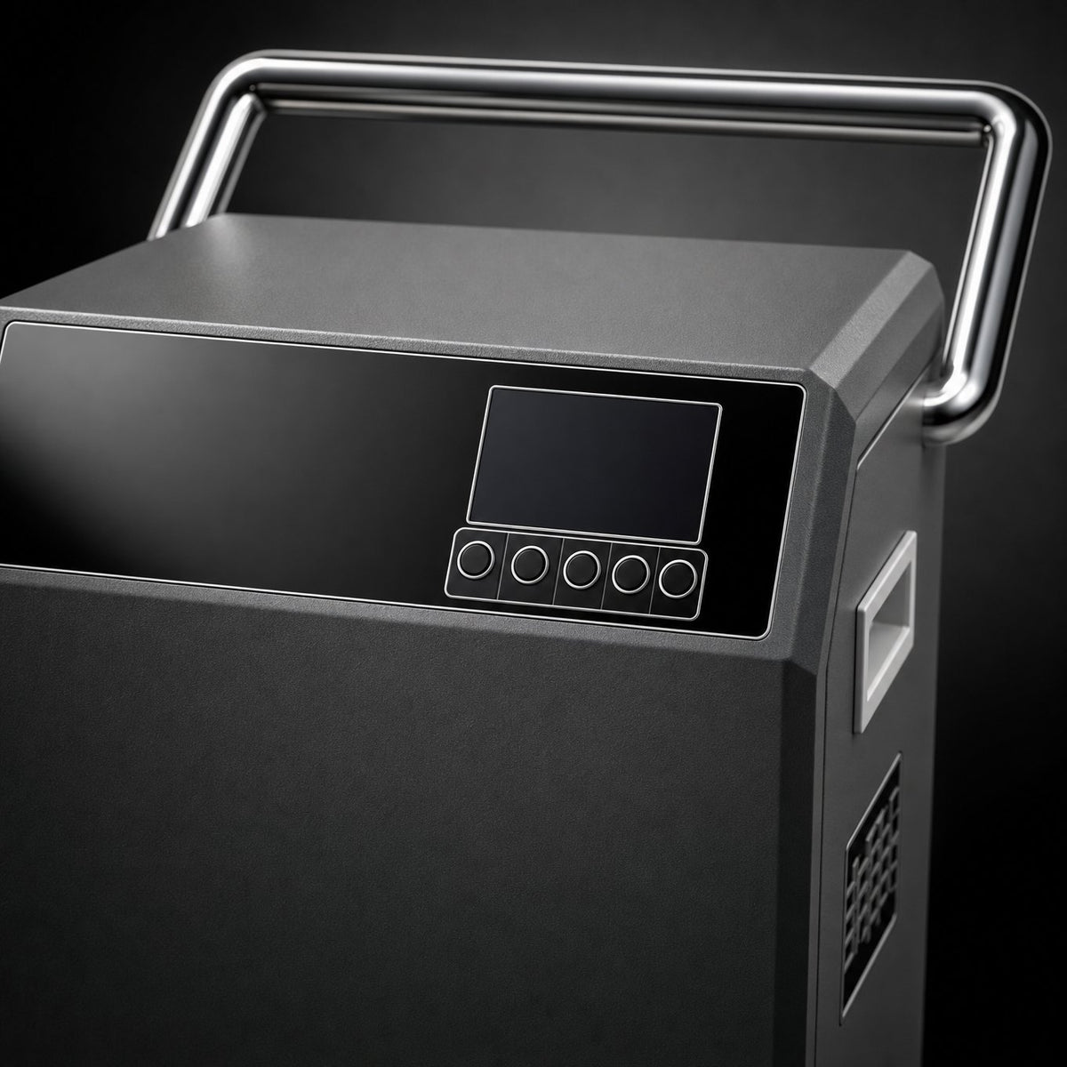 Close up of steam cleaner control panel with LCD display and buttons